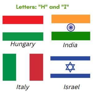 Flags of Hungary, India, Italy, Israel
